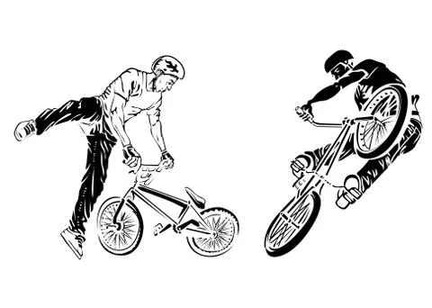 Bikers on white background. Extreme theme modern print. Isolated on white Stock Illustration