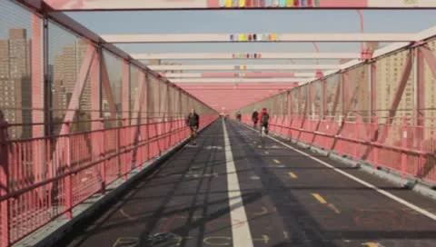 Bikers on Williamsburg Bridge Stock Footage 8995838