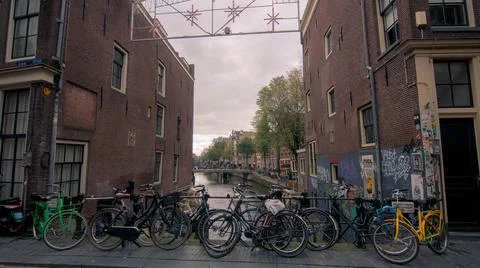 Bikes array on the Amsterdam's street Stock Photos