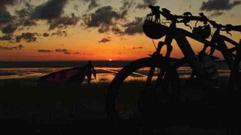 Bikes on Beach at Sunset Stock Footage 308868193