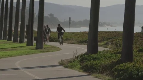 Bikes on boardwalk  Stock Footage 69179322