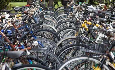 Bikes piled Stock Photos