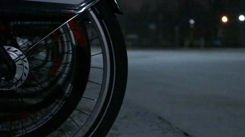 Bikes In A Row, snowy Stock Footage 100599497