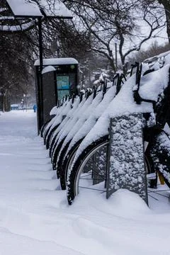 Bikes stuck in the snow Stock Photos