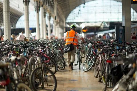 Bikes in the train station Stock Photos