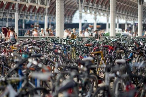 Bikes in the train station Stock Photos