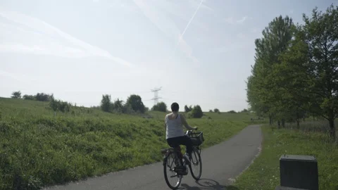 Biking on Biking Pad Through Typical Dutch Landscape Stock Footage 91038426