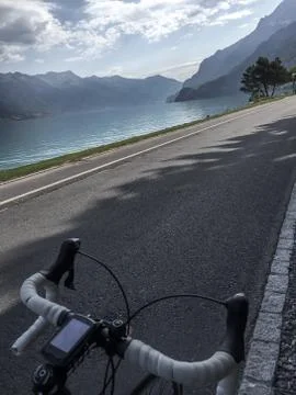 Biking next to the brienzersee Stock Photos