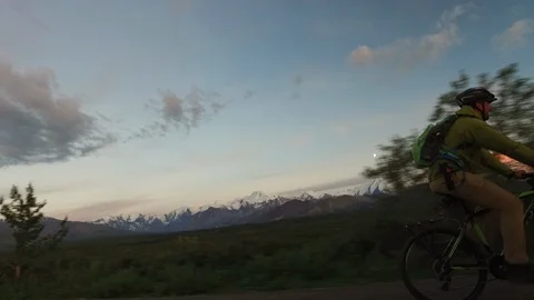 Biking Past Mountain Range Denali National Park Stock Footage 121478635
