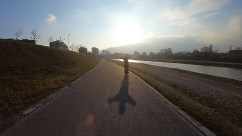 Biking By River Video stock 98777665