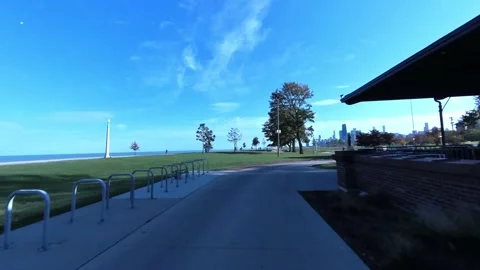 Biking south, Chicago's Lakefront Trail Stock Video Pond5