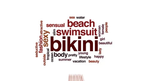 Bikini animated word cloud, text design animation. Stock Footage 78864996