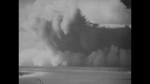 BIKINI ATOLL - 1946: Surf vantage - Broad spray bank engulfs the distance Stock Footage 344498767