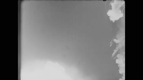 BIKINI ATOLL - 1955 - Close-ups of fiery clouds left after an atomic bomb 스톡 동영상 304157863