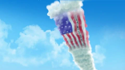 Bikini Atoll Flag 3D Render Animation Created with Colored Smoke Trails by A Video stock 332304645