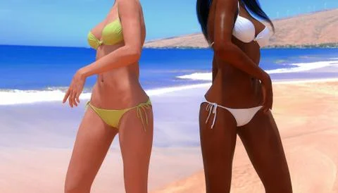 Bikini beauties on the tropical island Stock Illustration