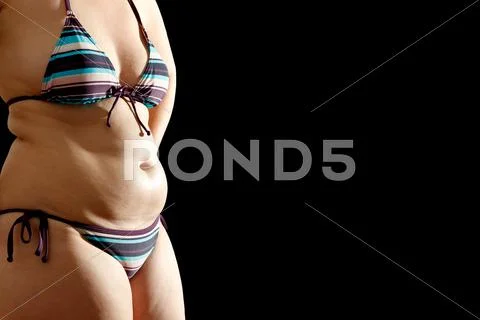 On The Beach Nudist With Bellies - Bikini Fat Black Background Copyspace - Stock Image - Everypixel