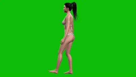 Bikini Girl Walking Green Screen 4k (3) Stock Footage