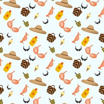 Bikini wearing beach set seamless pattern on background. Stock Illustration