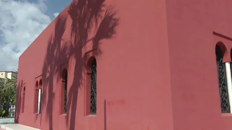 Bil Bil castle architecture red walls shadows movement blue sky Stock Footage 48600912
