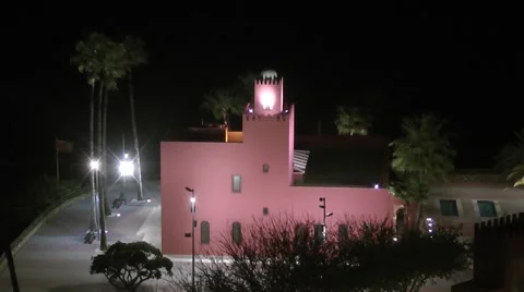Bil Bil castle night artificial light red walls tourist attraction Stock Footage 48641328