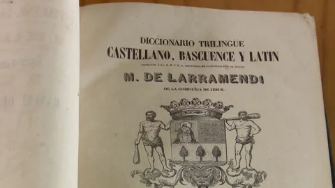 Bilbao, SPAIN; 17 07 2023: old dictionary of spanish basque and latin Stock Footage 339883676