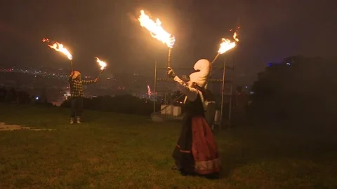 Bilbao, spain; june 24 2019: San Juan Fire Bonfires Celebration 스톡 동영상 335480372