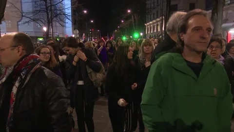 BILBAO, SPAIN; MARCH 08 2018: Women’s Day demonstration and street protests Stock Footage 329832277