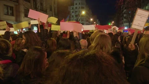 BILBAO, SPAIN; MARCH 08 2018: Women’s Day demonstration and street protests Stock Footage 329832299