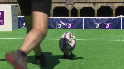 BILBAO, SPAIN; MAY 11 2018: KICKING a rugby ball at a sporting event. Видео 335467439