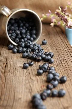 Bilberry on rustic table Stock Photos