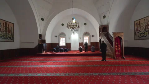 Bilecik,Turkey - 05.02.2019: inside view of Orhan Gazi Mosque in Bilecik Stock Footage 147451043