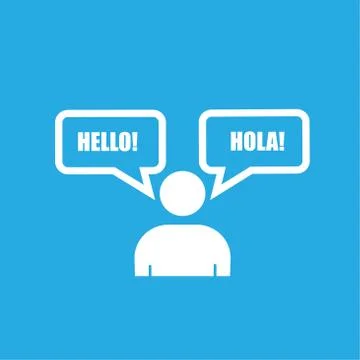 Bilingual icon,flat vector sign isolated on blue background. Simple vector il Stock Illustration