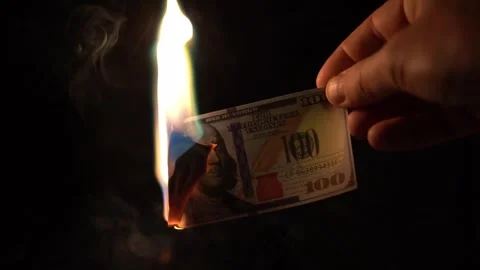 Bill of 100 dollar burning in slow motion Stock Footage 255022669