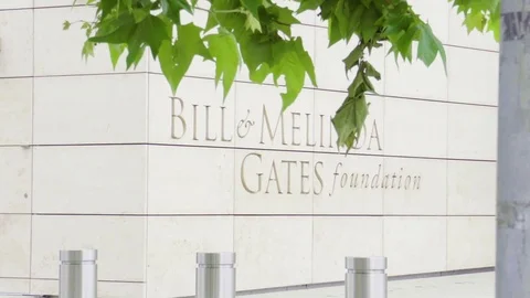 Bill and Linda Gates Foundation sign in Seattle Stock Footage