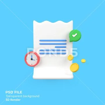 Bill with clock for payment transaction isolated 3d render icon illustration PSD Template