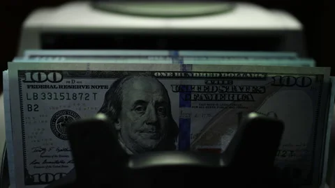 Bill Counting Machine Counting On Hundred Dollar Bills. Money Counting Equipment Stock-Footage 154681783