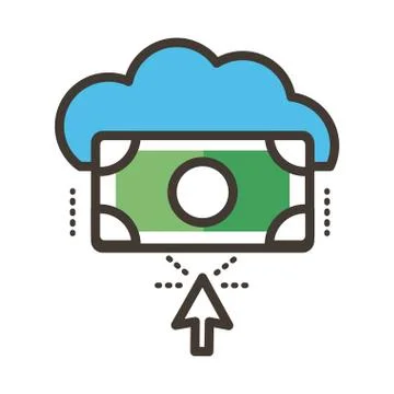 Bill dollar with cloud computing line and fill style Stock Illustration