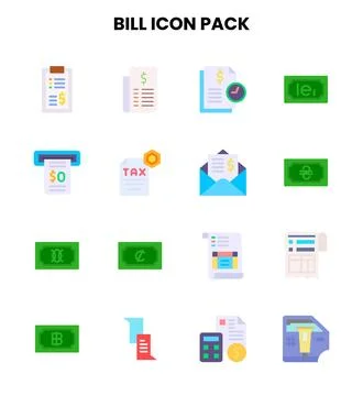 Bill Flat Vector Icons Pack Stock Illustration