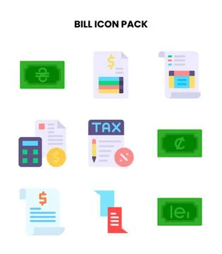 Bill Flat Vector Icons Pack Stock Illustration
