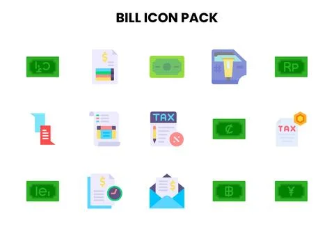 Bill Flat Vector Icons Pack Stock Illustration