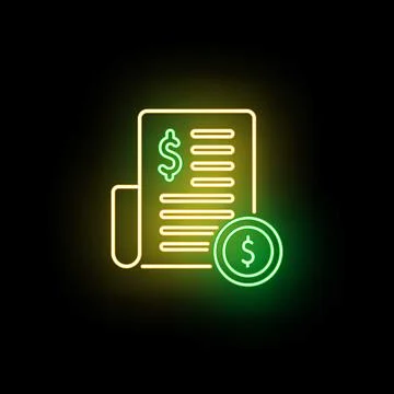 Bill or invoice document with dollar coin neon glow Stock Illustration