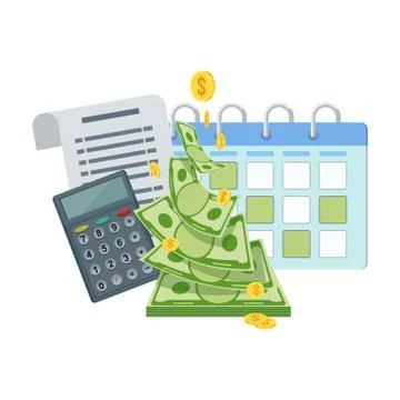 Bill payment calendar. Flat vector cartoon illustration. 스톡 일러스트