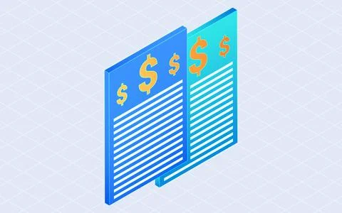 Bill payment documents. Concept of digital invoicing process. 3d isometric .. Stock Illustration