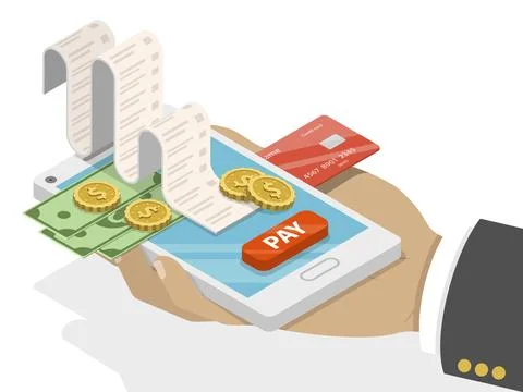 Bill payment flat isometric concept Stock Illustration