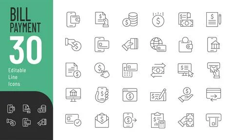 Bill Payment Line Editable Icons set. Stock Illustration