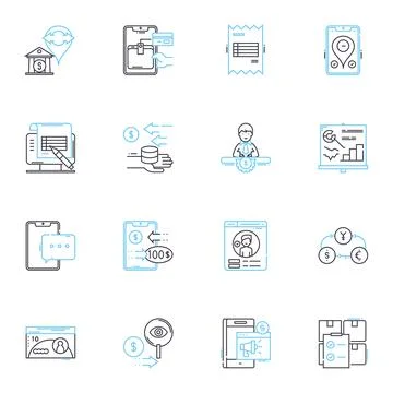 Bill payment linear icons set. Remittance, Transaction, Credit, Debit, Invoice Ilustração Stock