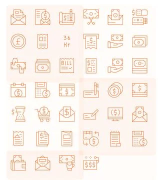 Bill Professional Vector Set with 40 Thin Line Editable Retina Ready Icons Illustrazione stock