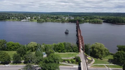 Bill Thorpe Walking Bridge Pan in Fredericton - New Brunswick Canada Stock Footage 237463731