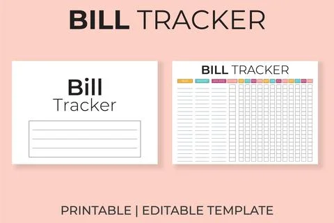 Bill Tracker Printable and Editable Template Stock Illustration